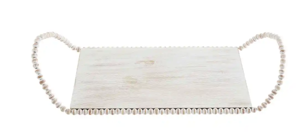 Small White Beaded Handle Tray