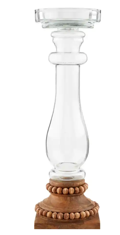 Glass Wood Bead Candlestick