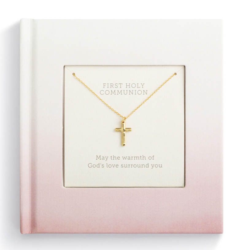First Communion Book with Cross Necklace Girl