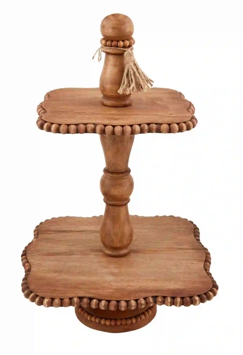 Wood Beaded Tiered Server