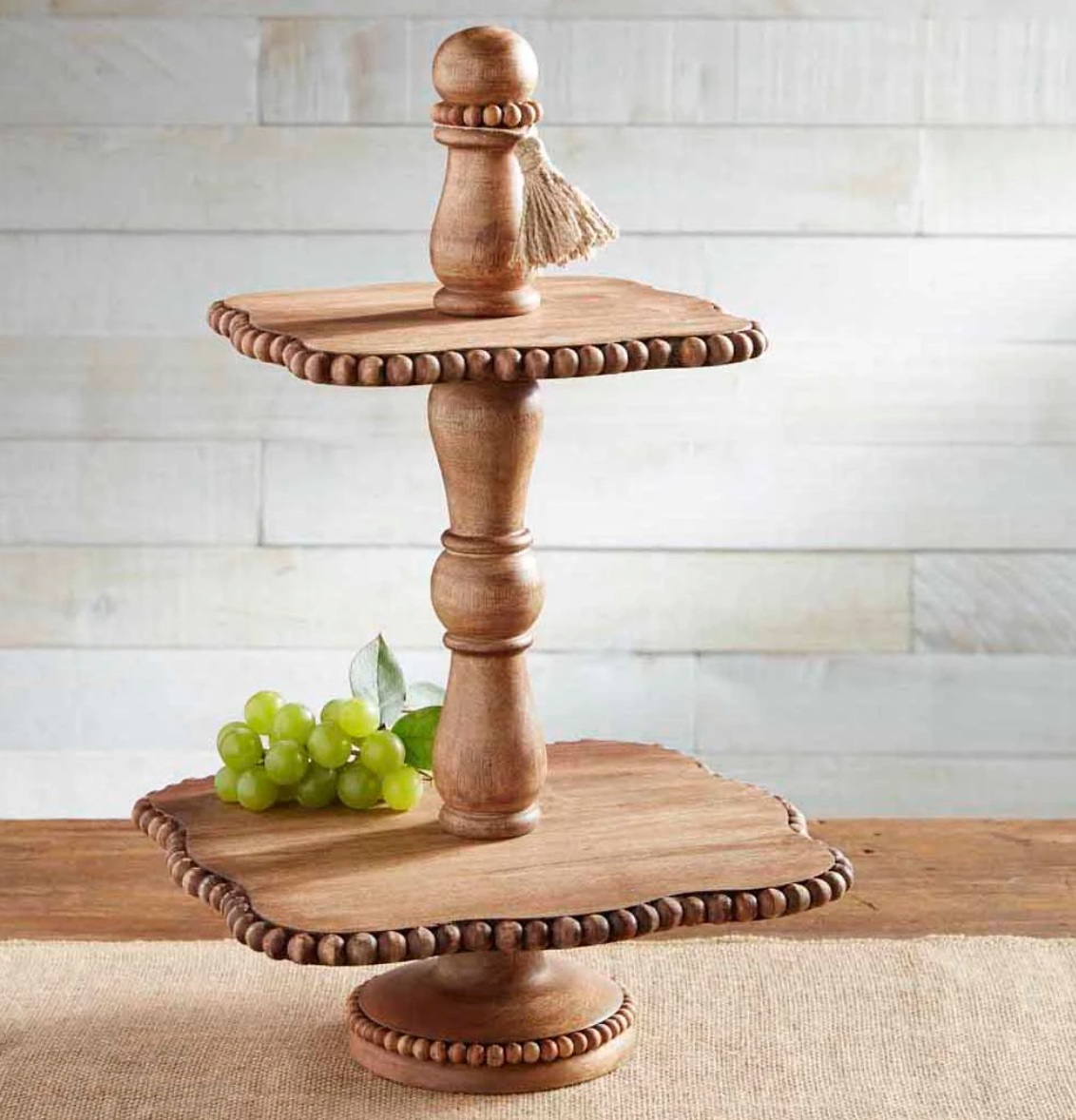 Wood Beaded Tiered Server