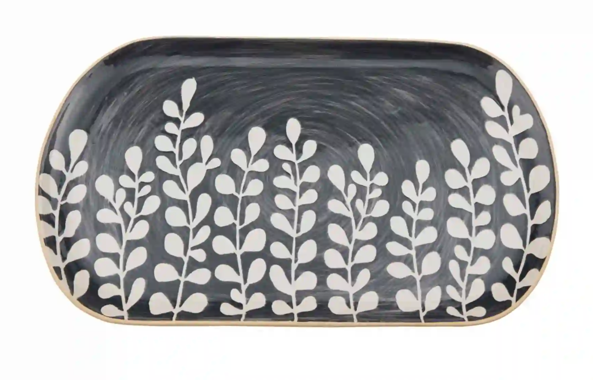 Blue Painted Leaf Platter