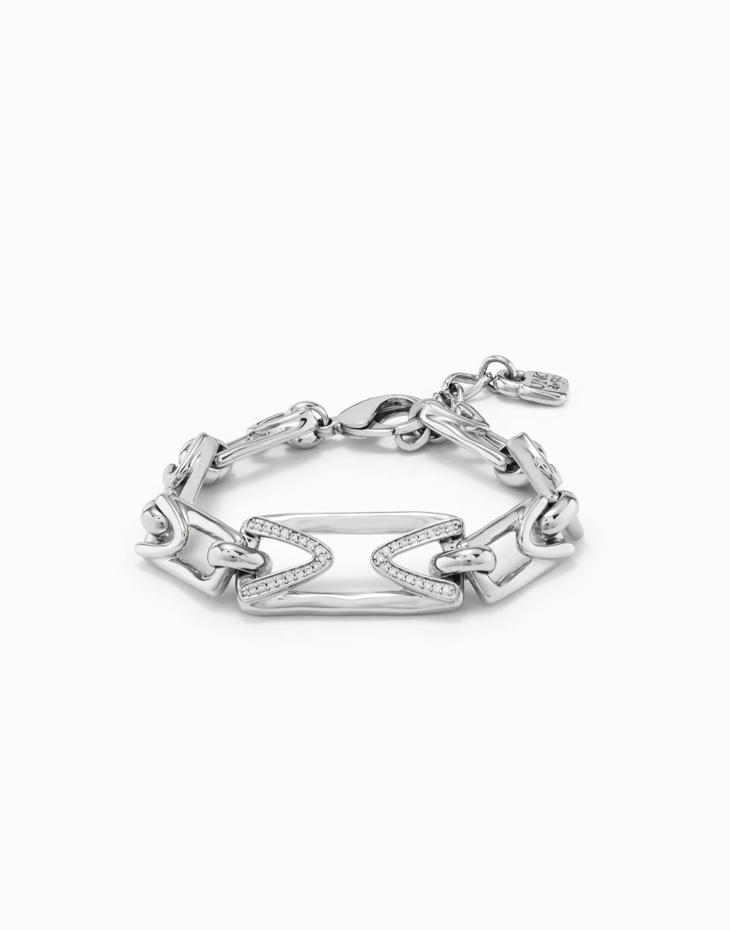 Sterling silver-plated bracelet with medium sized central link with topaz and small links