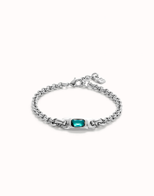 Sterling silver-plated chain bracelet with green crystal