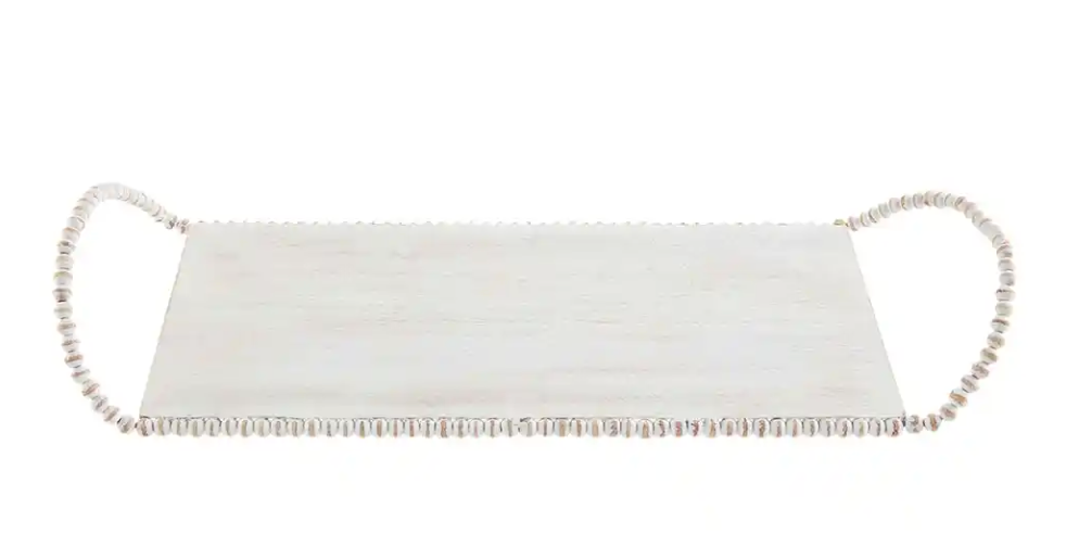 Large White Beaded Handle Tray