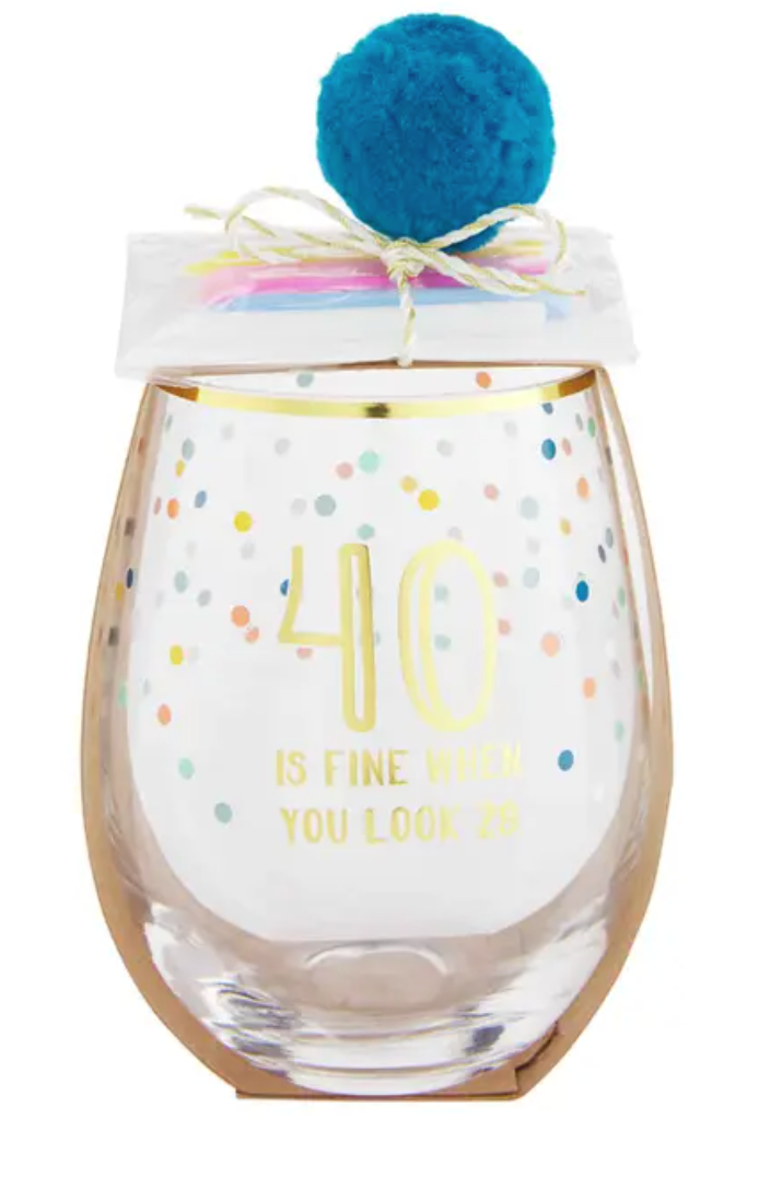 40TH BIRTHDAY WINE GLASS AND CANDLE SET