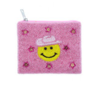 Pink Bead Happy Face Coin Purse