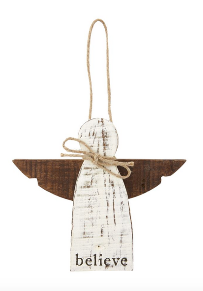 White Wood Angel Ornament