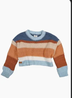 Color Stripe Coastal Crop Chenille Sweater