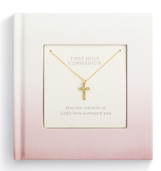First Communion Book with Cross Necklace Girl