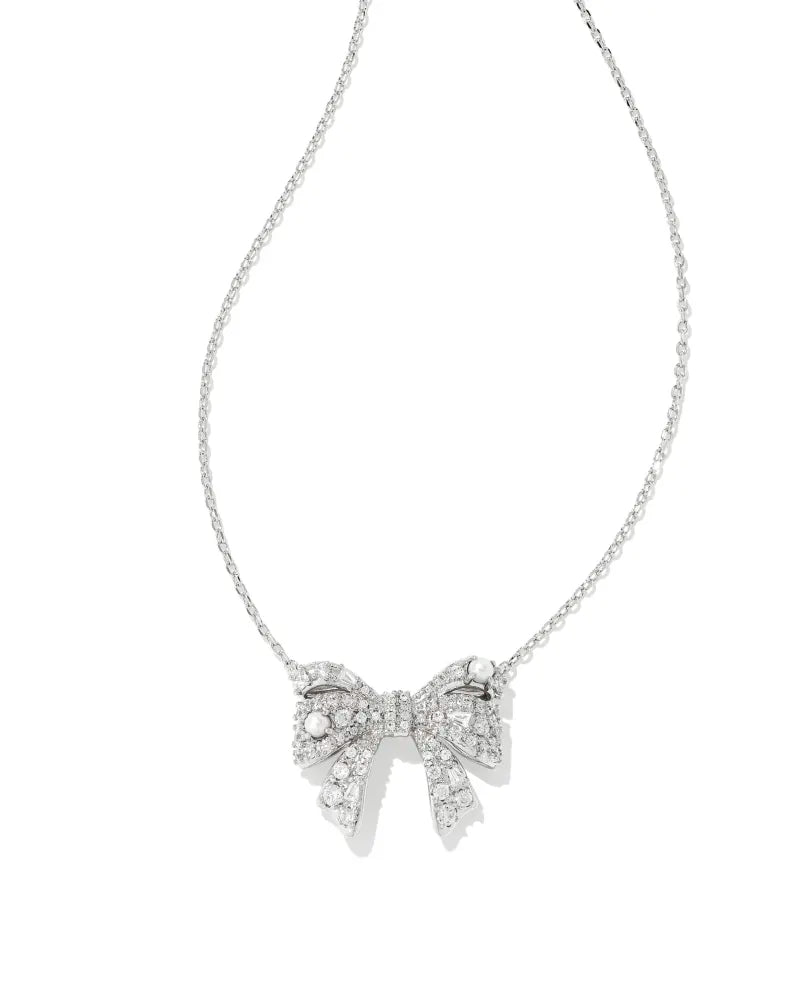 Krista Silver Bow Short Pendant Necklace in White Mix